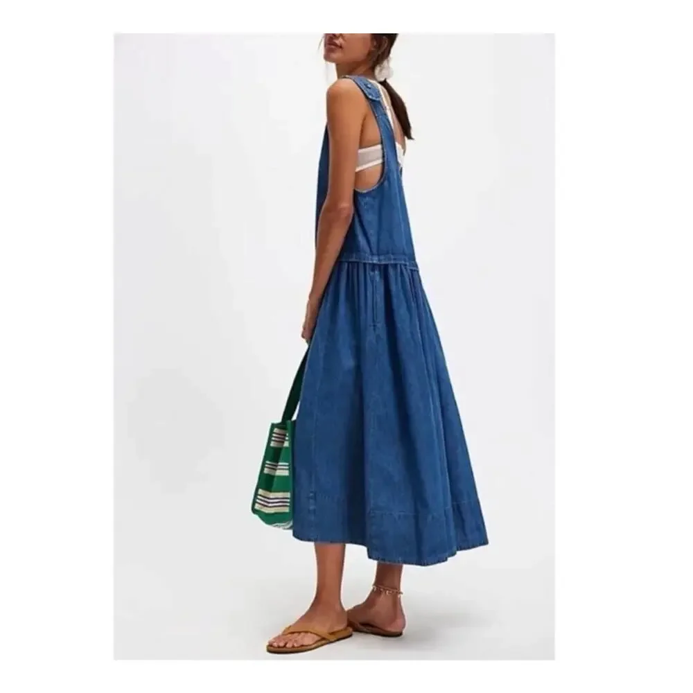 Free People Soraya Denim Midi Dress Size Large